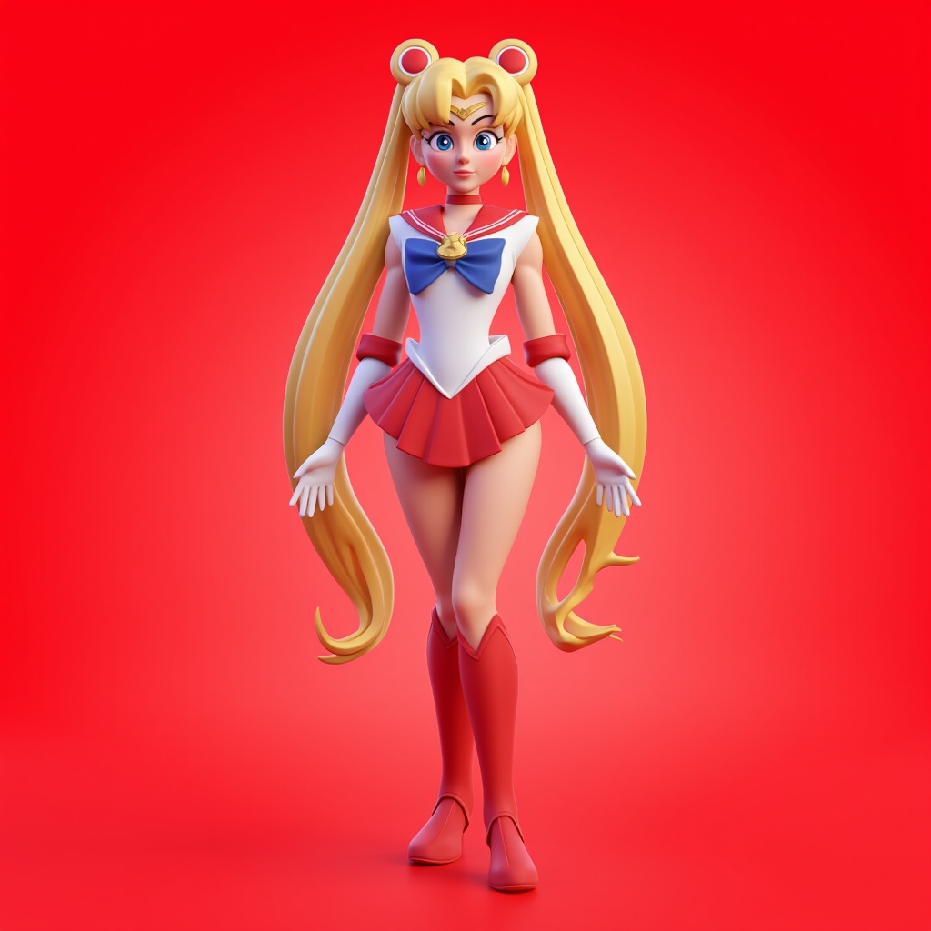 purys0eg,  3D cartoon of upperbody sailor moon. the background is red. in the style of t0K on Tensor.Art