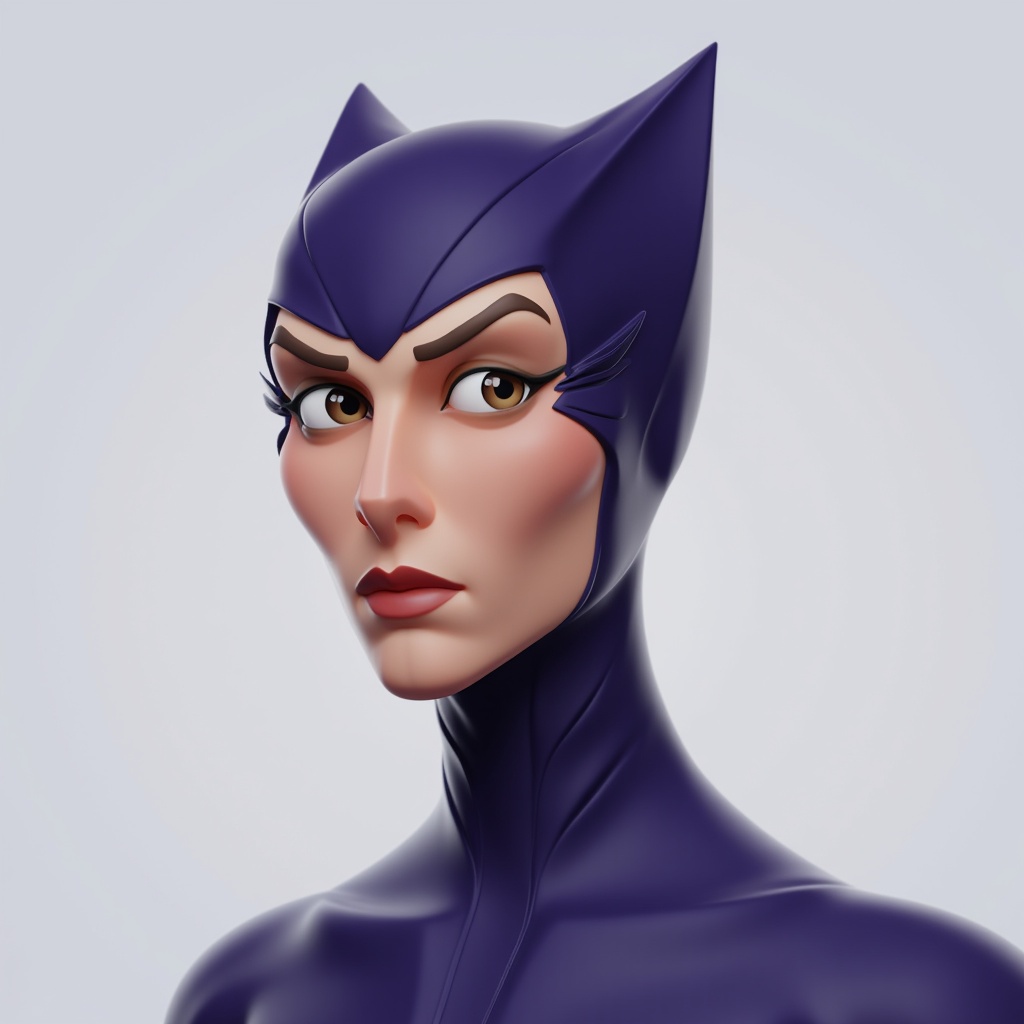 purys0eg,  3D cartoon of (potrait) Catwoman from DC comic. the background is light gray,  in the style of t0k on Tensor.Art