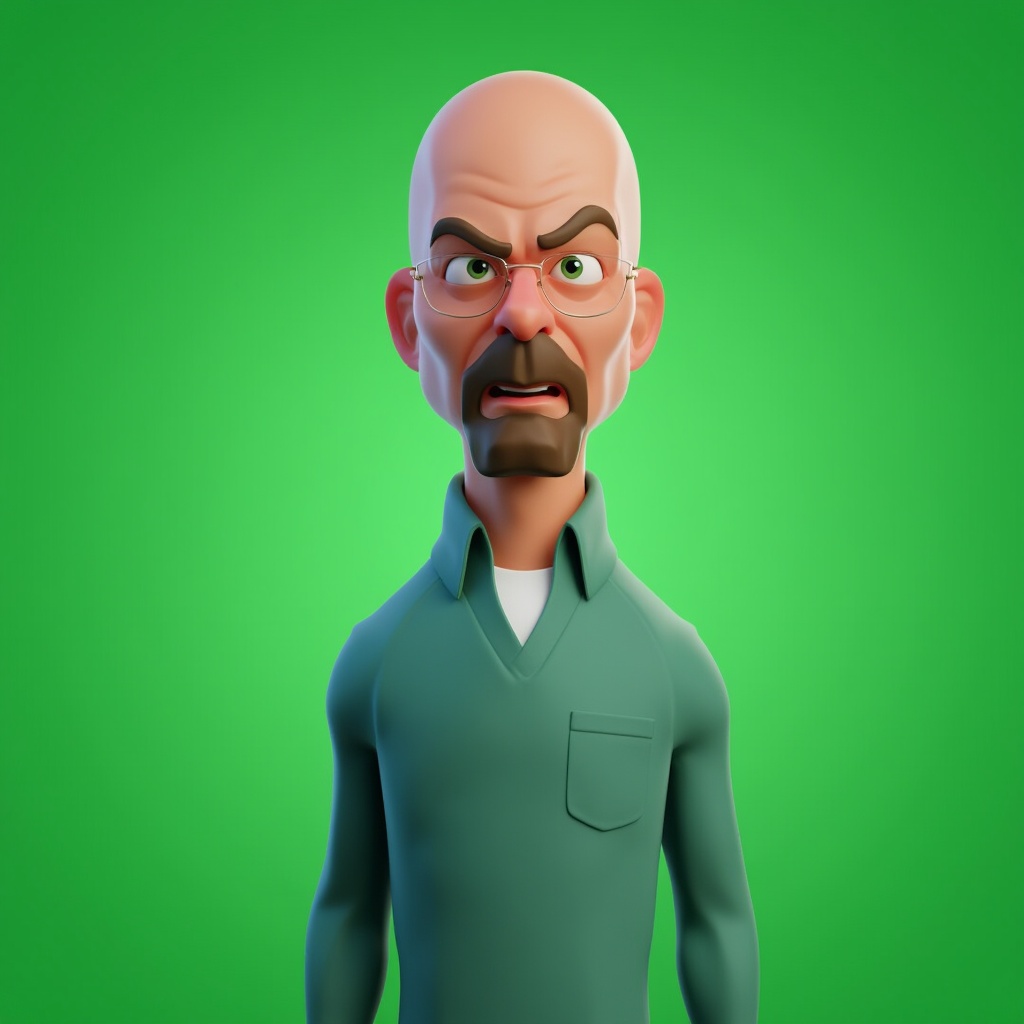purys0eg,  3D cartoon of (upperbody) Walter White. the background is green,  in the style of t0k on Tensor.Art
