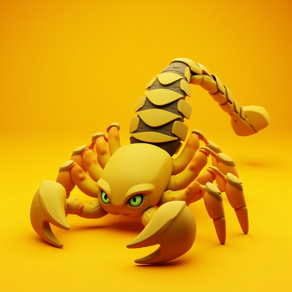 purys0eg,  3D cartoon of upperbody scorpion from mortal combat. the background is yellow. in the style of t0K on Tensor.Art