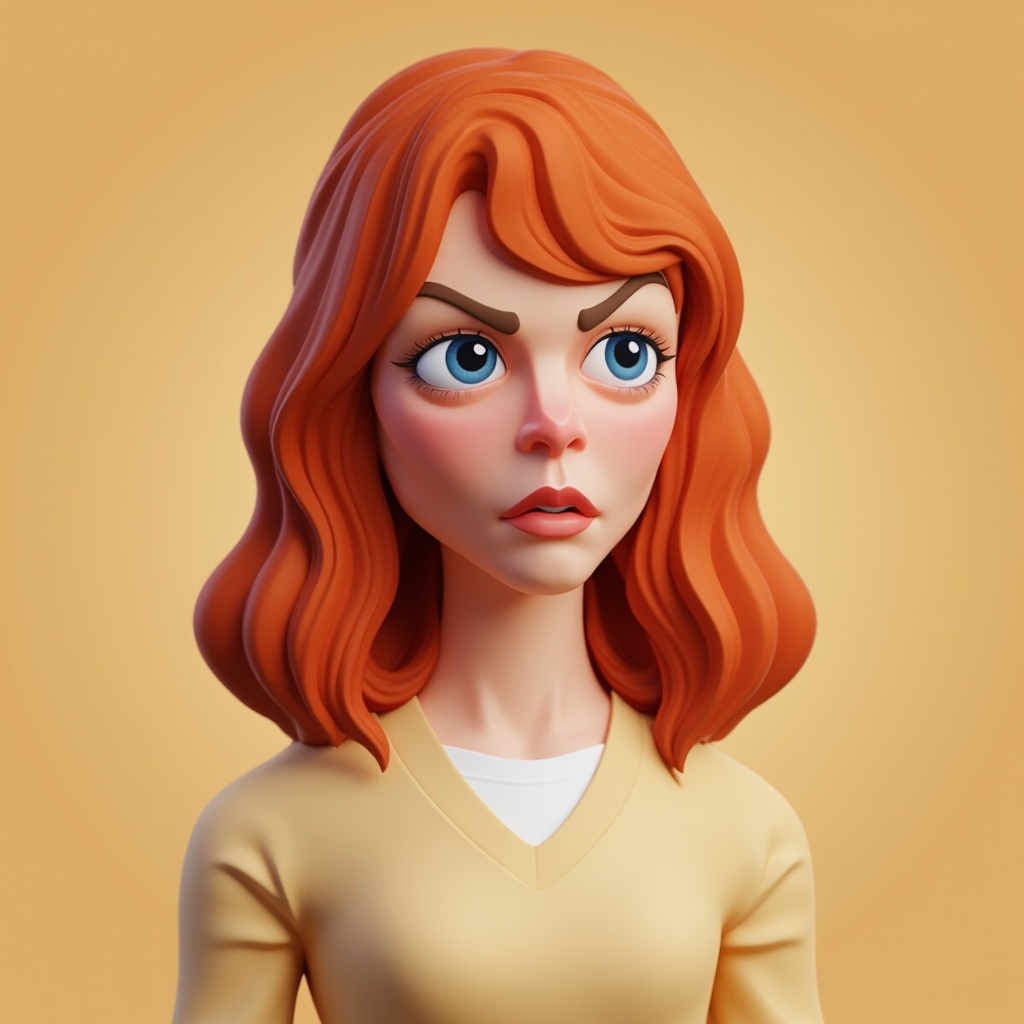 purys0eg,  3D cartoon of (potrait shot) emma stone. the background is beige,  in the style of t0k on Tensor.Art