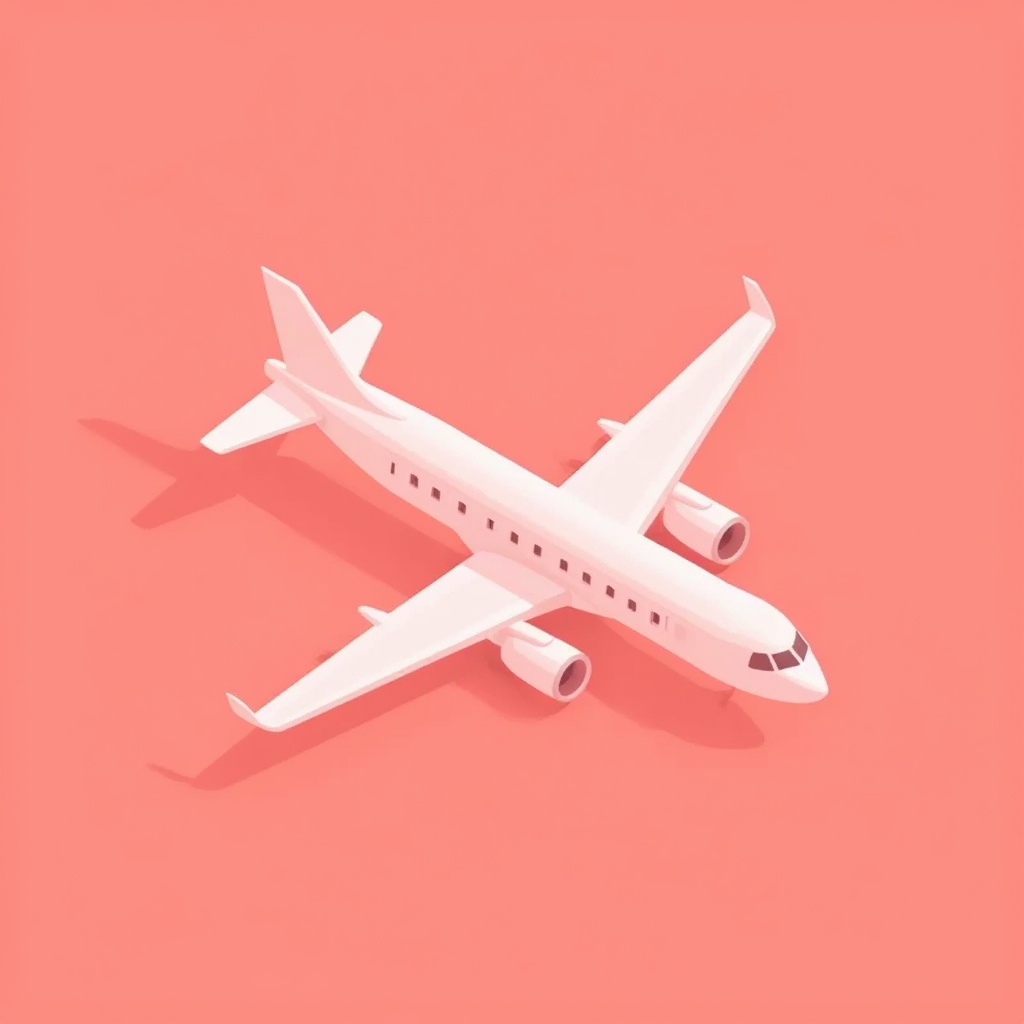 Soft Isometric Vectors of airplane. the background is light red. in the style of t0k
