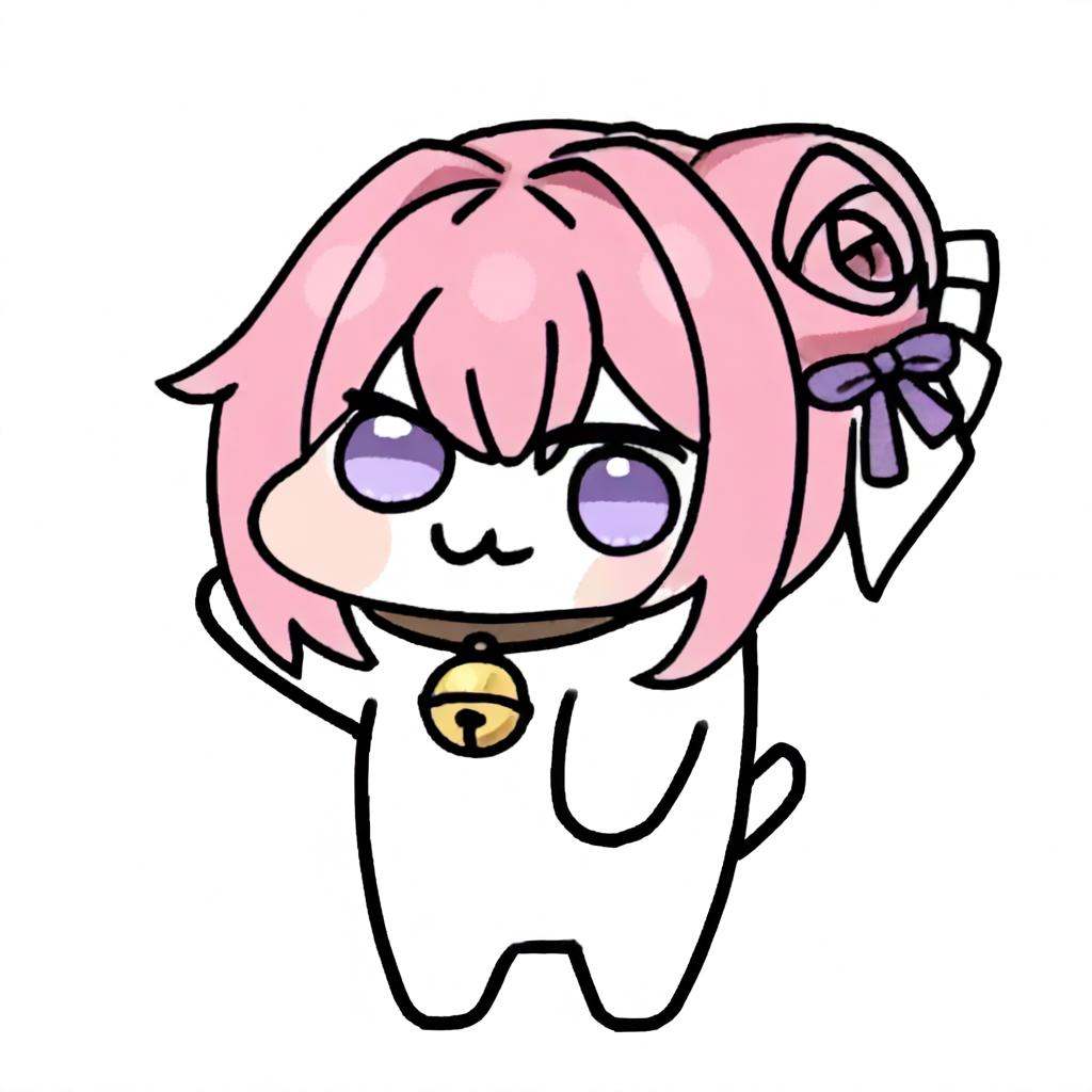 masterpiece,best quality,<lora:doro_illu-xl-v0.1-000063:1>,doro,:3,1girl,solo,pink hair,purple eyes,hair bun,animal costume,chibi,simple background,full body,bell,white background,looking at viewer,arm up,neck bell,standing,hair intakes,bow,ribbon,hair bow,hair ribbon,single hair bun,purple ribbon,hair between eyes,smile,