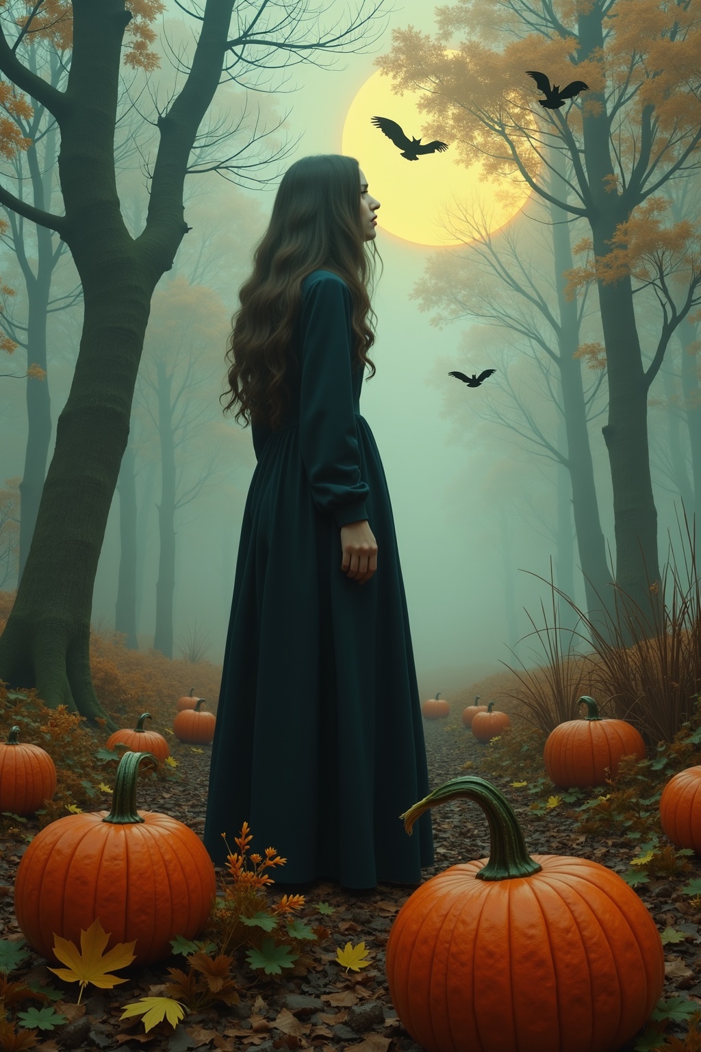 A soulful fantasy painting,  Halloween,  a mysterious girl on Tensor.Art