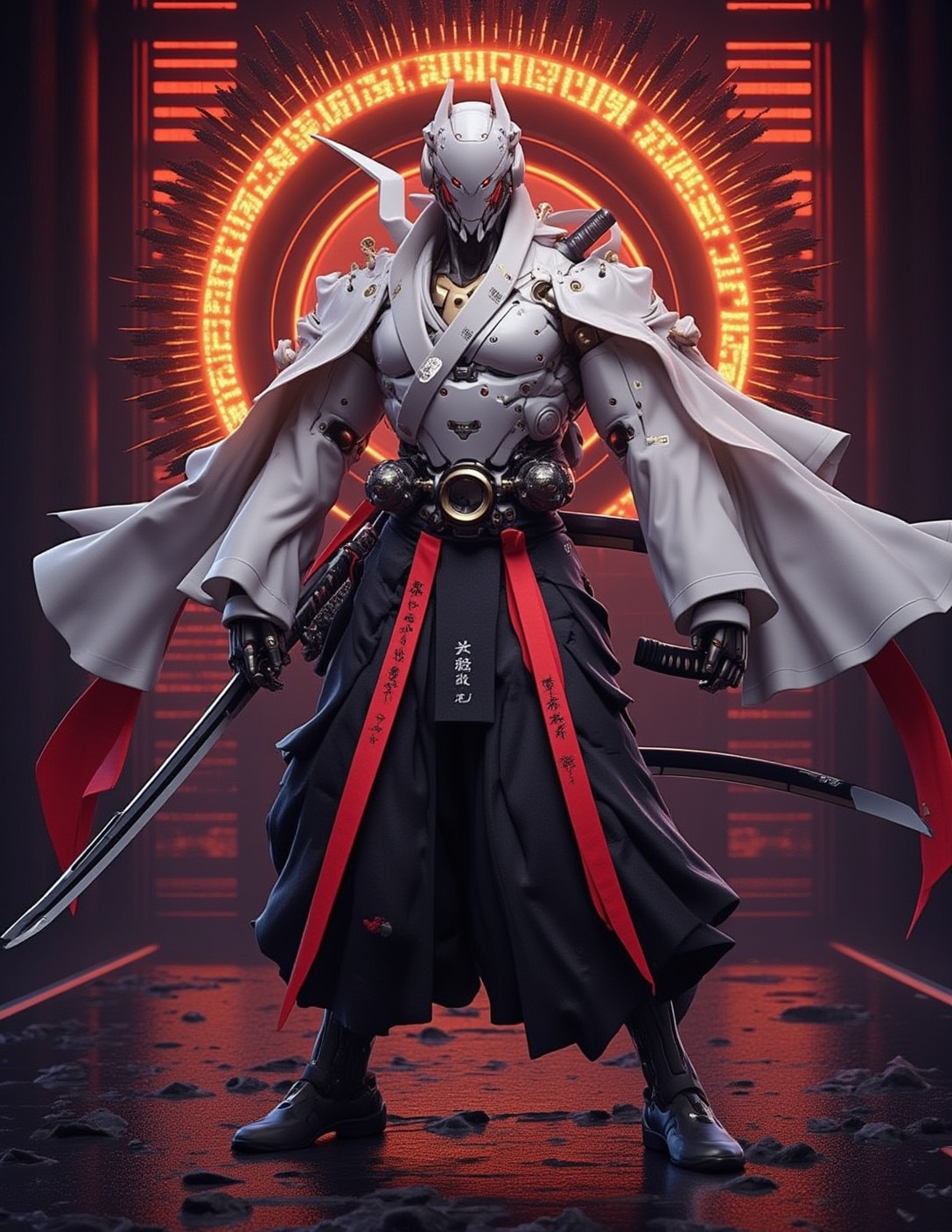 Poster with tittle "CYBER SAMURAJI" in Bold 3d letters on top featuring Vibrant,  cinematic kung fu scene,  majestic cyber...