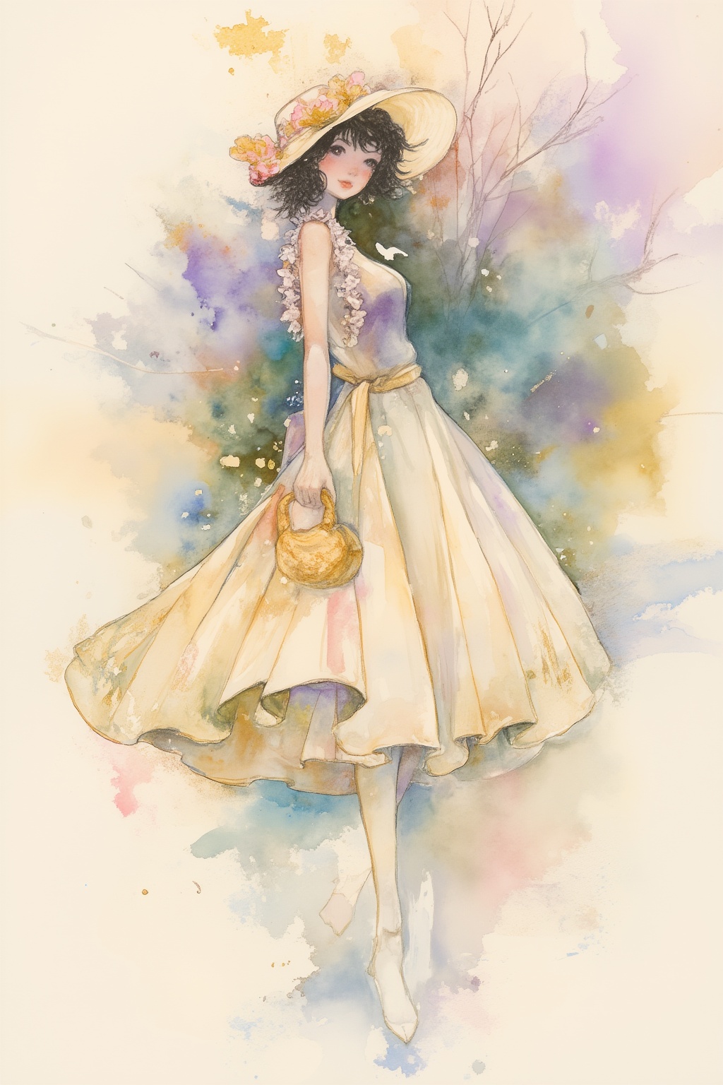 watercolor \(medium\), 1girl, 