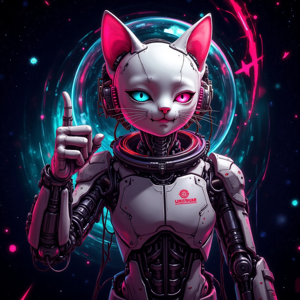 1 cat thumbs up,  cyborg,  silly face on Tensor.Art