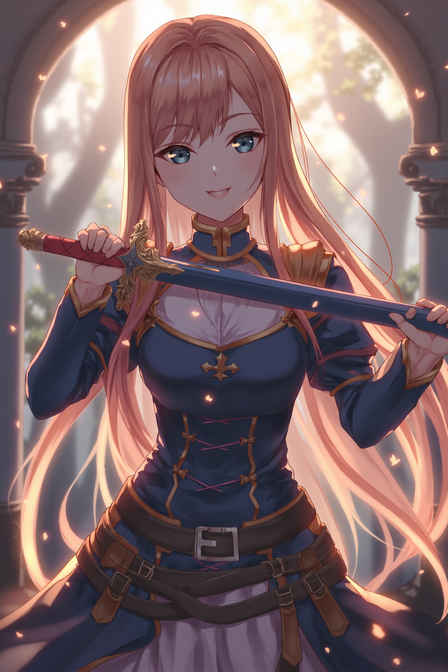 Anime style,  a woman dressed in medieval attire,  holding a sword on Tensor.Art