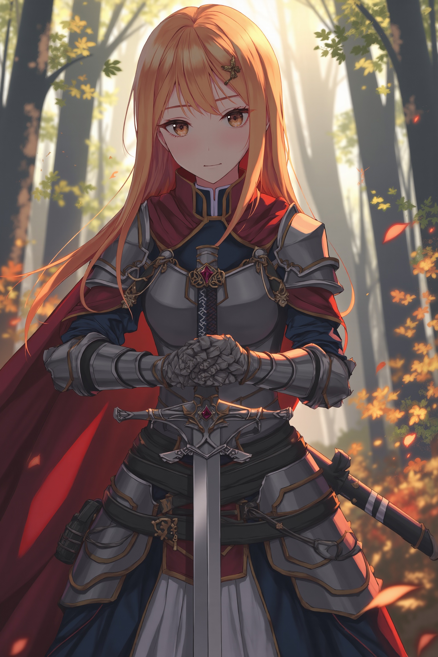 Realistic anime style,  a woman dressed in detailed medieval attire,  holding a sword on Tensor.Art