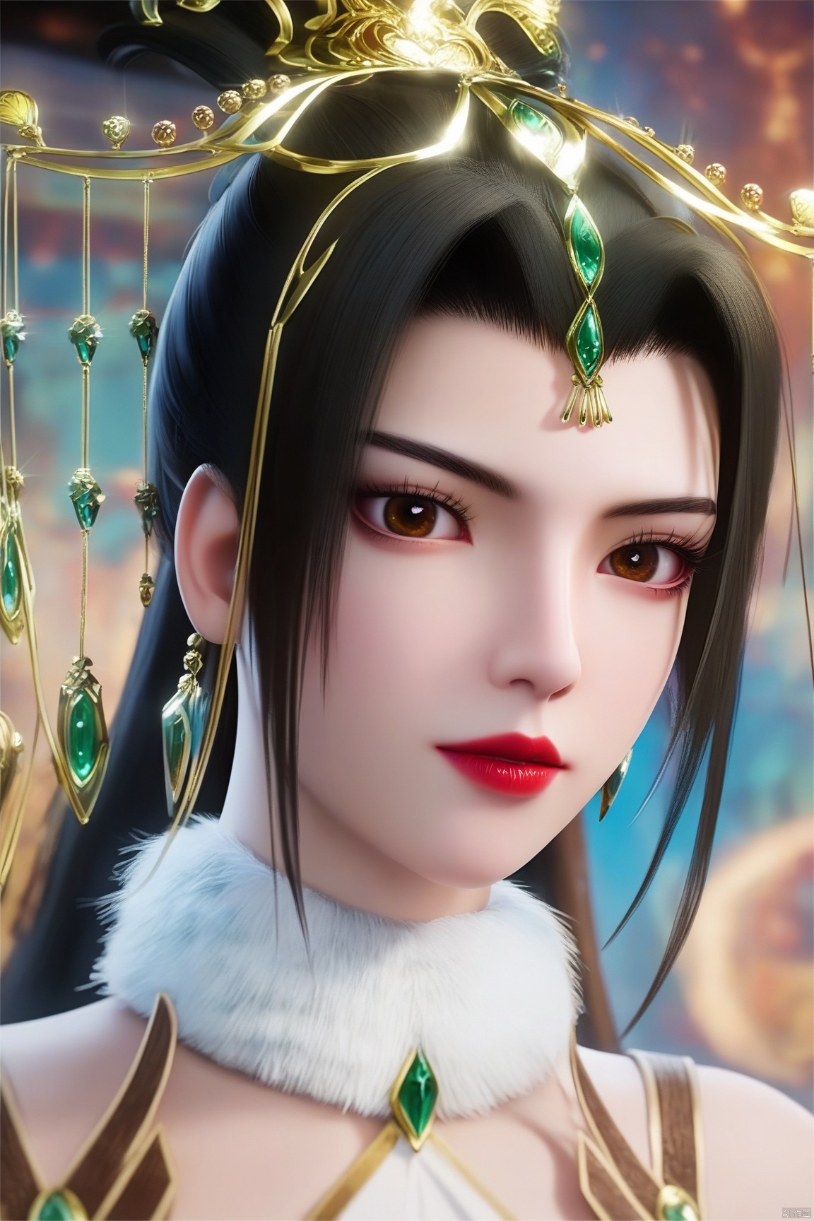 score_9, score_8_up, score_7_up,highly detailed digital, 1girl, solo, long hair, breasts, looking at viewer, black hair, bare shoulders, brown eyes, upper body, ponytail, off shoulder, lips, eyelashes, makeup, high ponytail, lipstick, red lips ,ultra detailed background,ultra detailed background,ultra realistic 8k cg, ,masterpiece,xiaobai