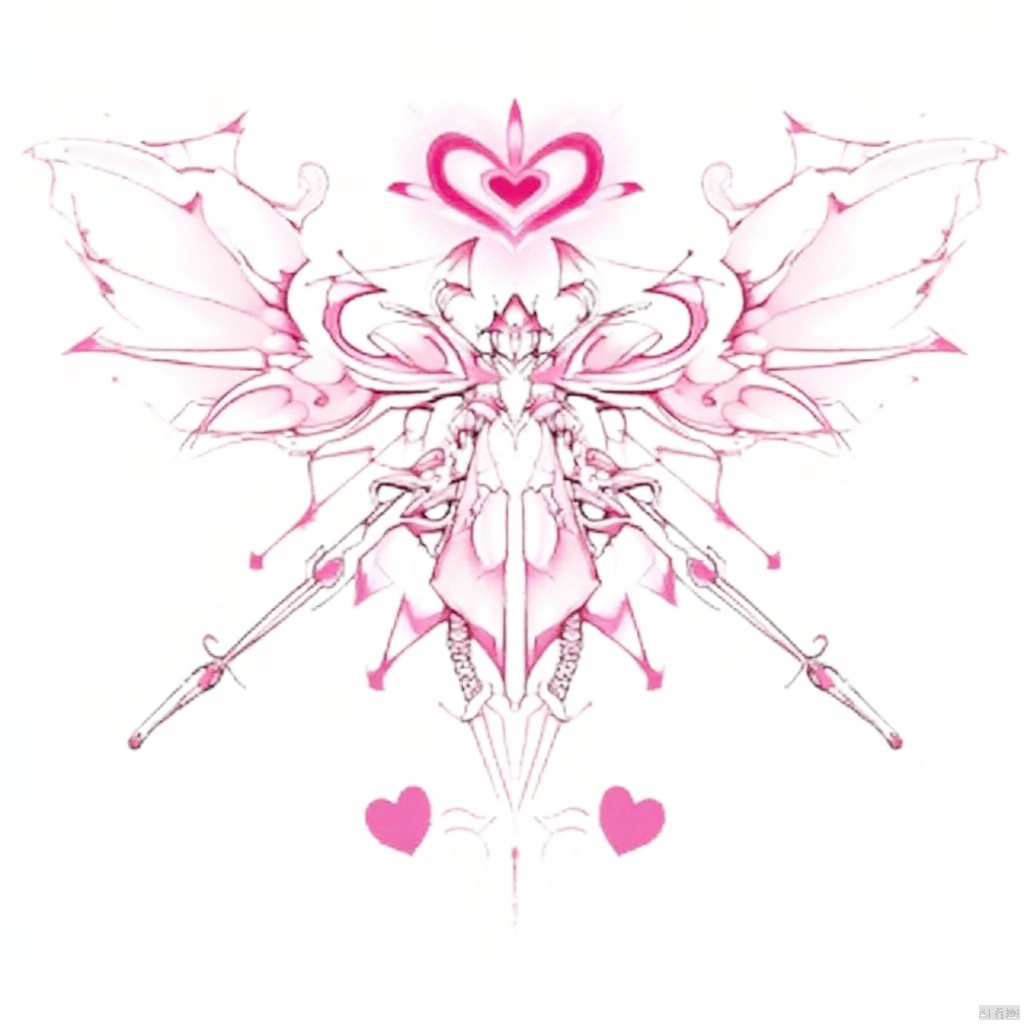 masterpiece,best quality, simple background, white background, weapon, heart, no humans, sparkle, magical girl, gem