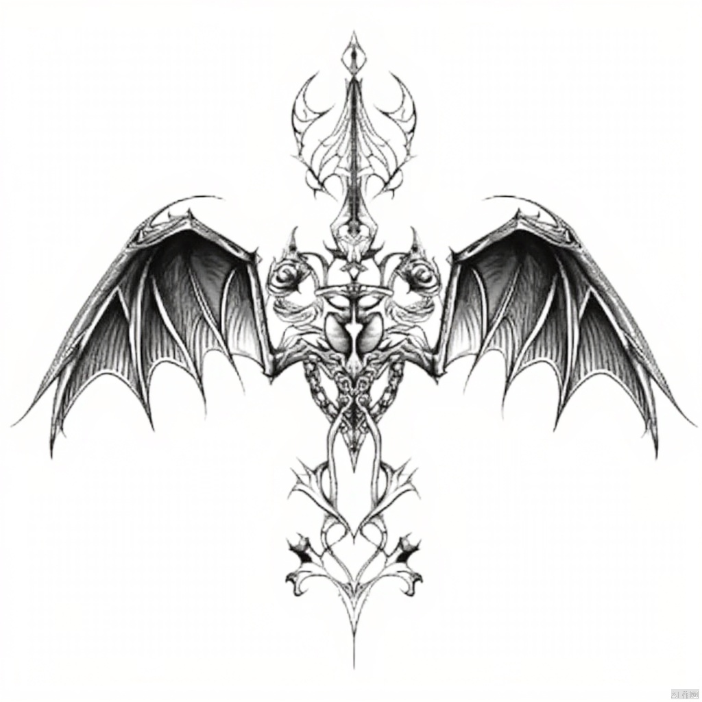 masterpiece,best quality, monochrome, weapon, greyscale, wings, siblings, bat wings,no humans