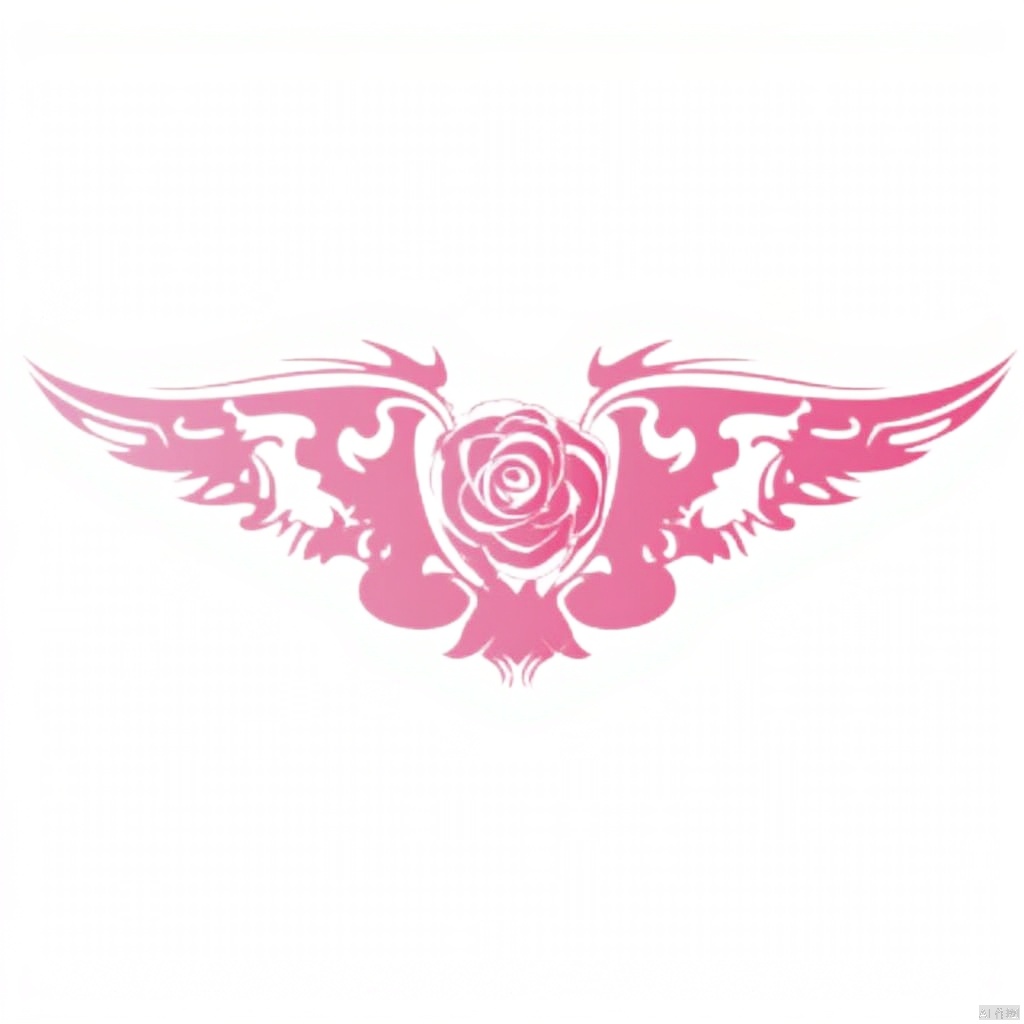 masterpiece,best quality, simple background, white background, flower, wings, no humans, rose, pink flower, pink rose,qfl,Emblem pattern