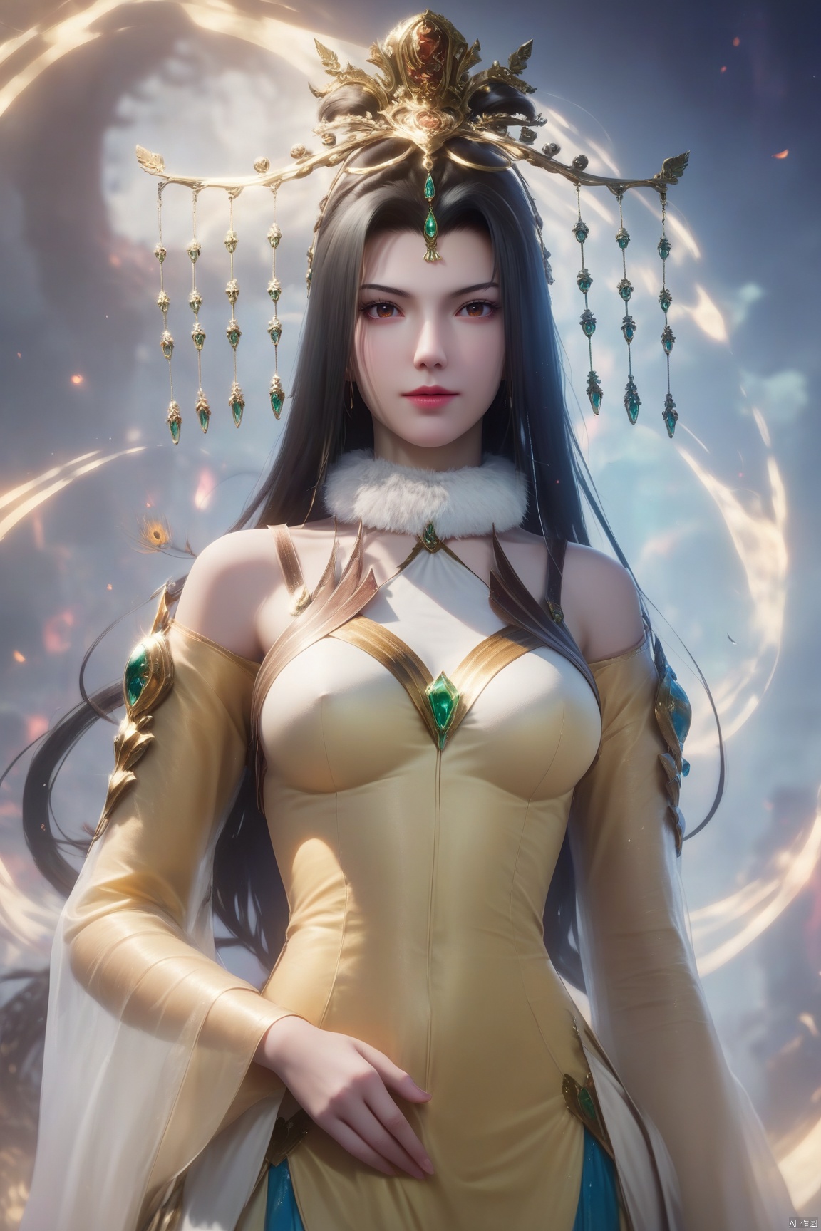 score_9, score_8_up, score_7_up,highly detailed digital, 1girl, solo, long hair, breasts, looking at viewer, black hair, bare shoulders, brown eyes, uper body, off shoulder, ultra detailed background,ultra detailed background,ultra realistic 8k cg, ,masterpiece,