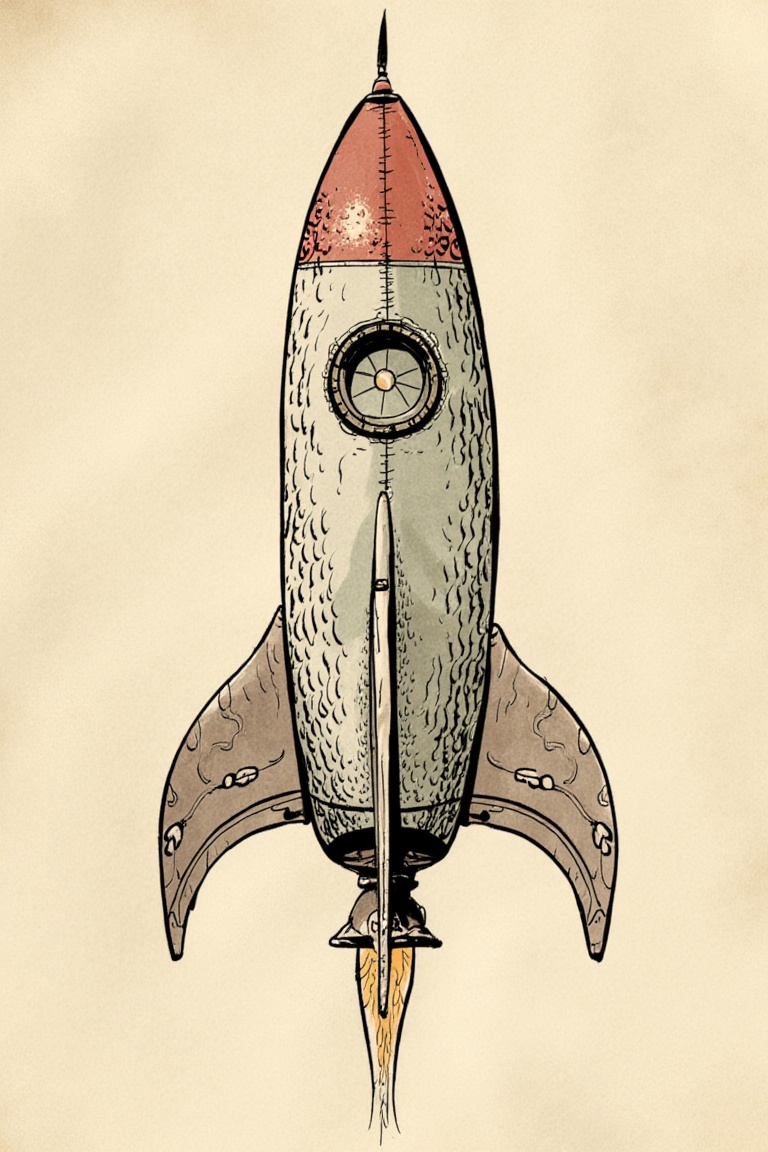 A retro futuristic rocket ship,  ink on paper on Tensor.Art