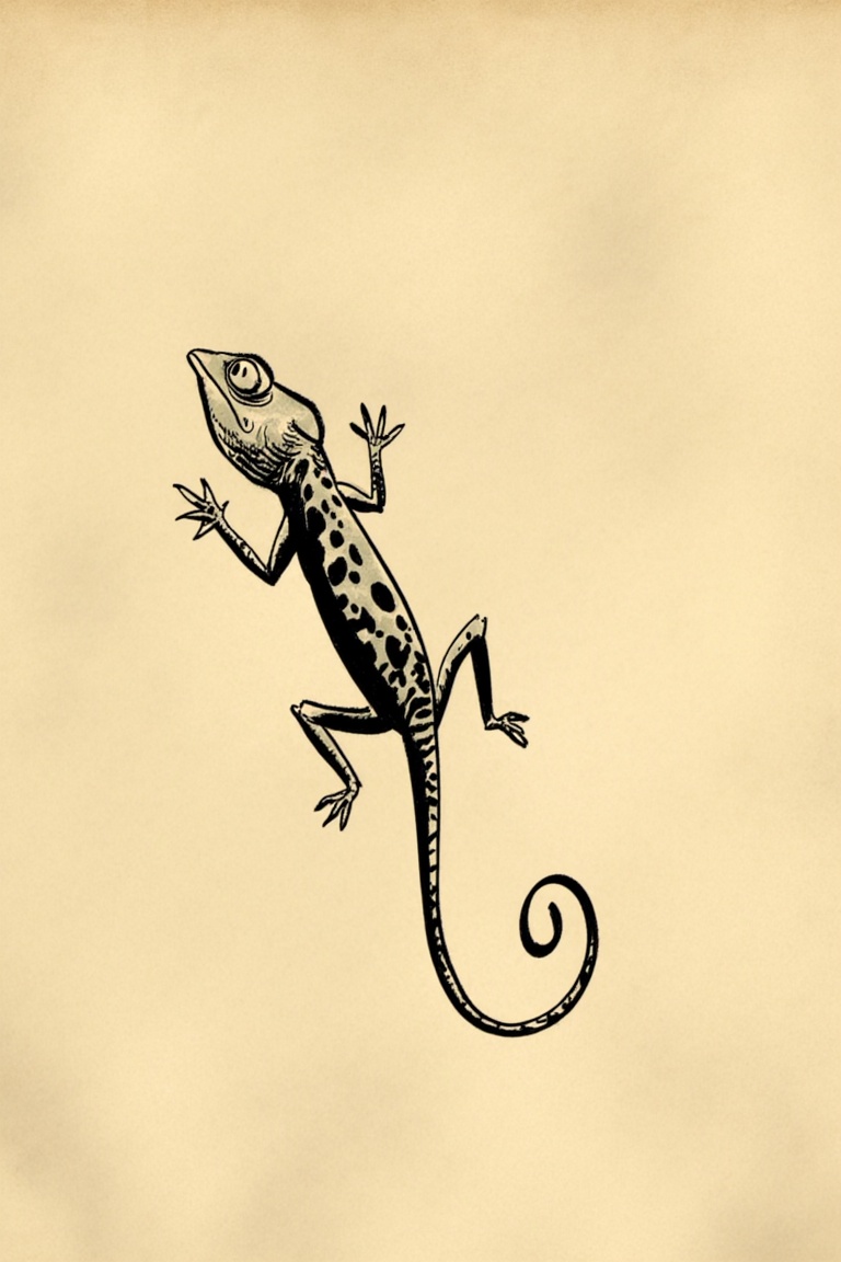 Simple,  chameleon,  ink on yellowed paper on Tensor.Art