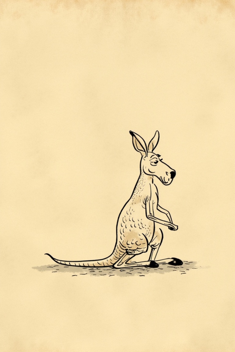 Simple,  kangaroo,  ink on yellowed paper on Tensor.Art