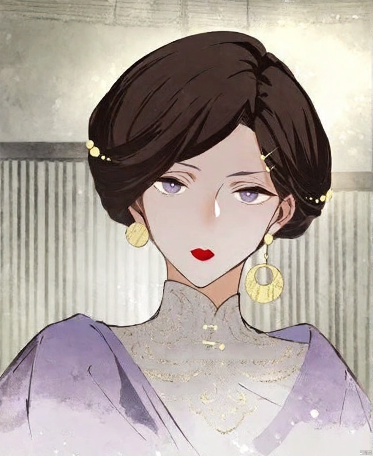 solo,highly detailed,(best quality),((masterpiece)),1girl,ce,jewelry,lipstick,red lips,hair ornament,