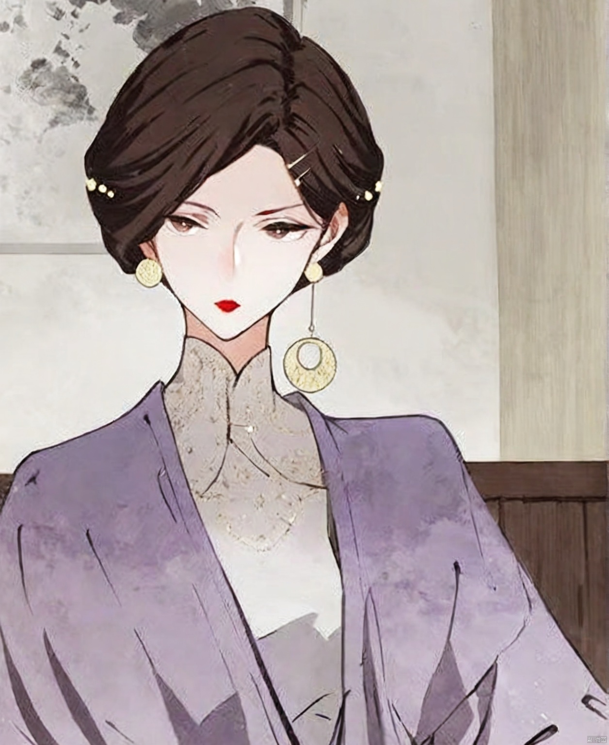 solo,highly detailed,(best quality),((masterpiece)),1girl,ce,jewelry,lipstick,red lips,hair ornament,