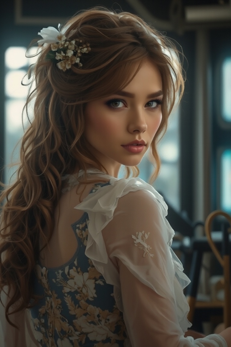 Blockbuster movie poster of Paulina2 wearing a captivating fashion dress. She held sign "My 1st LoRA". High fashion. The l...