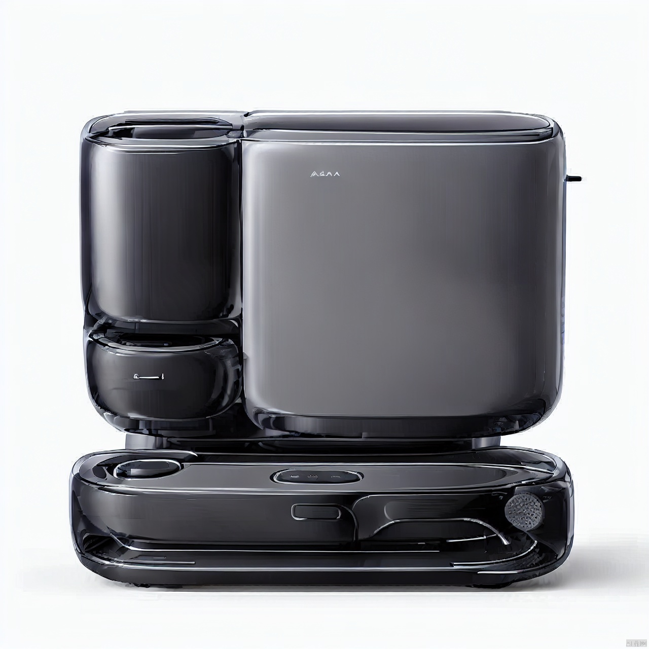 A sweeper product design with a sweeper and a base station on a white background, product design,product render,robot