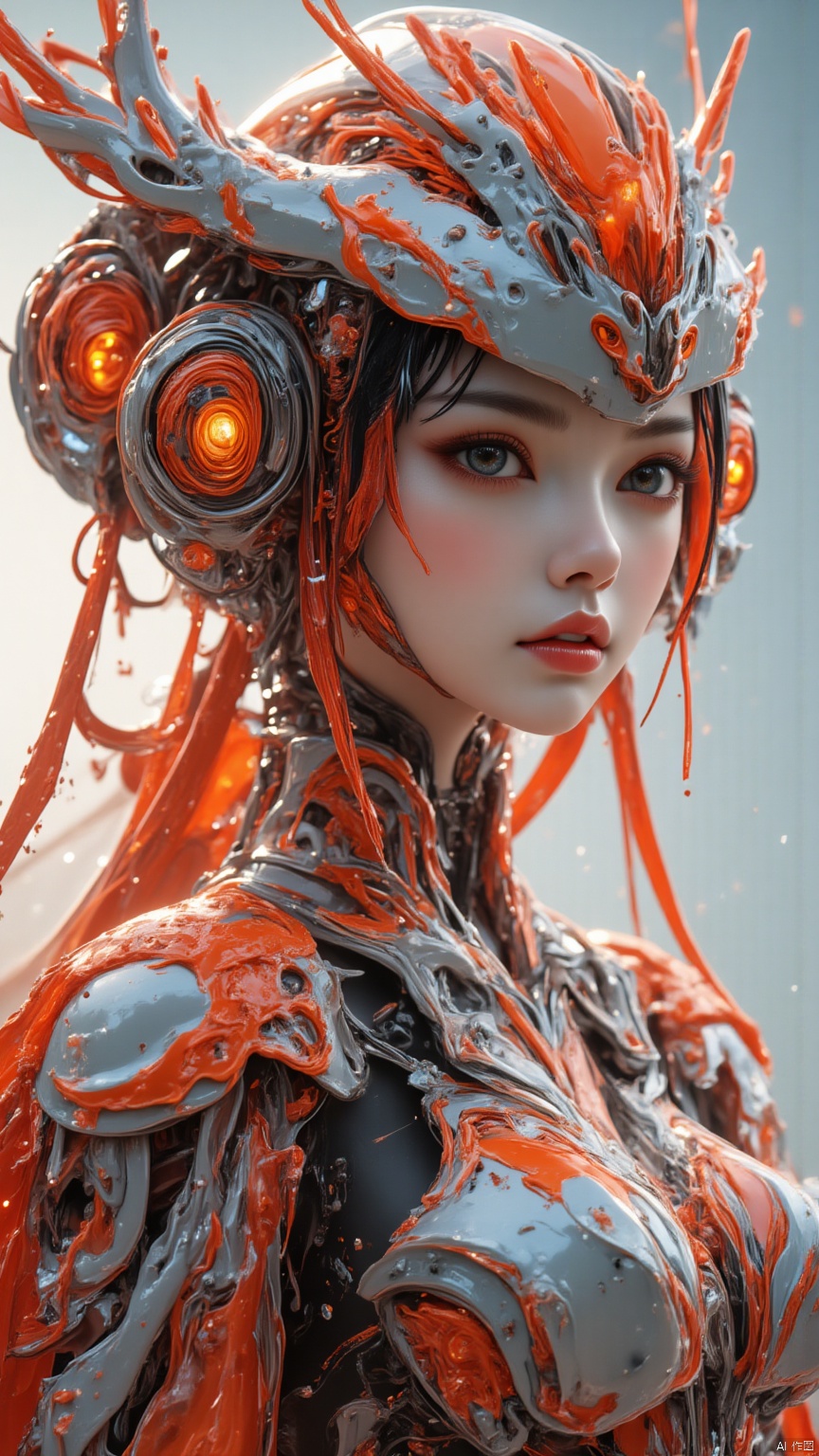 masterpiece, best quality, ultra-detailed, detailed pupils, photography, pale, high quality, top CG rendering, highest quality, ultra-clear, ultra-detailed,(Charming Beauty's Face, Mechanical Body),Cyberpunk Mech,(Phoenix Helmet),(Glass Sealed Mask),Oriental Beauty,Starry Sky Background,Detail Sculpture,Master,Full body Mech Reflective,Octane Rendering,Metallic Gloss,Fire Red Mech Armor,(Dragon Embroidered Cloak),Fluorescent Liquid Flow,Metal Transparent Infusion Tube,(Masterpiece),Illustrations,Best Quality,Very Detailed CG,8k Wallpaper,Extremely exquisite and beautiful,game cg (full body photo),streamlined figure,slender thighs,cyber shin armor,surreal realism,(realistic style),solo,ultra details,(telephoto lens),(ultra fine details),(CG rendering),, 8k Wallpapers, good figure, HD, 32k , best quality, 8k, super clean,xihua