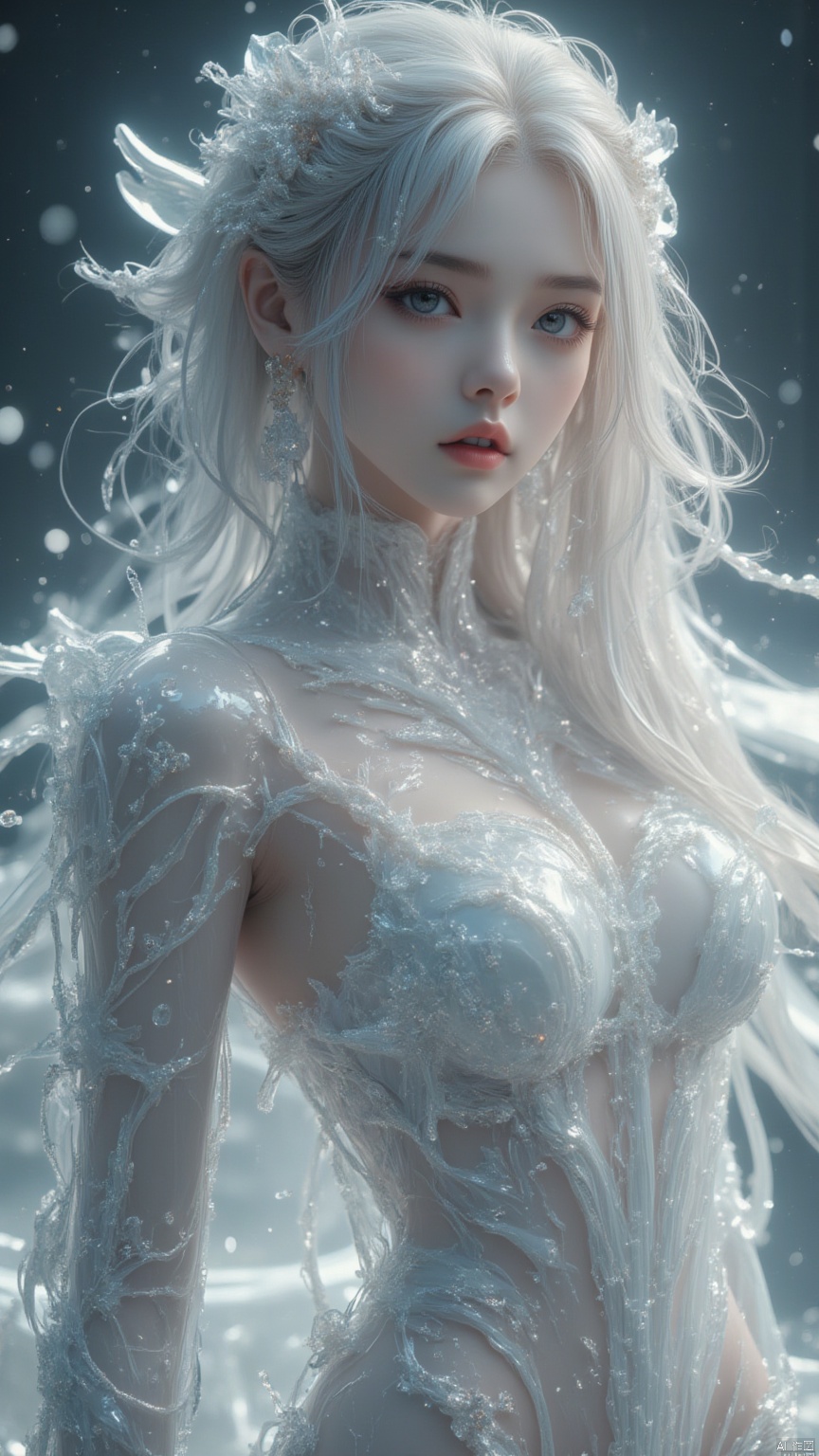 masterpiece, best quality, ultra-detailed, detailed pupils, photography, pale, high quality, top CG rendering, highest quality, ultra-clear, ultra-detailed, Masterpiece. Realistic. Transparent Beings. Everything in this universe is out of sparkling glass crystals. A vessel riding in stormy ocean. Water explosions. Transparent or silver body parts.],detailed,romantic,very inspirational,beautiful,elegant,lovely,cute,pretty,modern,epic composition,fabulous atmosphere,cinematic light,dynamic dramatic ambient,Vibrant Colors,, ((super fine detail)), ((CG rendering)), full boby, Fair thighs, long legs, bare feet, Official Art, Extremely Detailed CG, 8k Wallpapers, good figure, HD , 32k, best quality, 8k, super clean,xihua