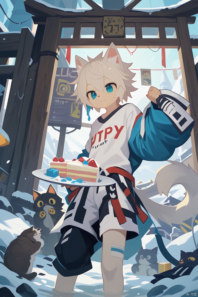 furry,goo,love,boy,shota,T-shirt,shots,coat,love, build up,cake,candies,food,magazine, HTTP,shota,foot foucs, shota,white cat ears , ice,snow,Juvenile,cat boy,bare foot,ultra detailed fur,