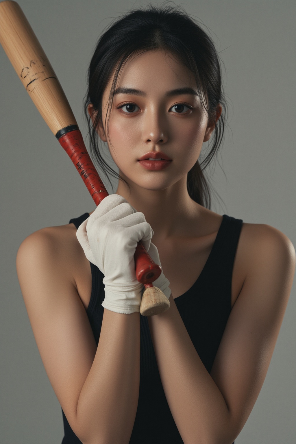 photorealistic,  portrait of hubggirl,  Stylish schoolgirl pose with a baseball bat on Tensor.Art
