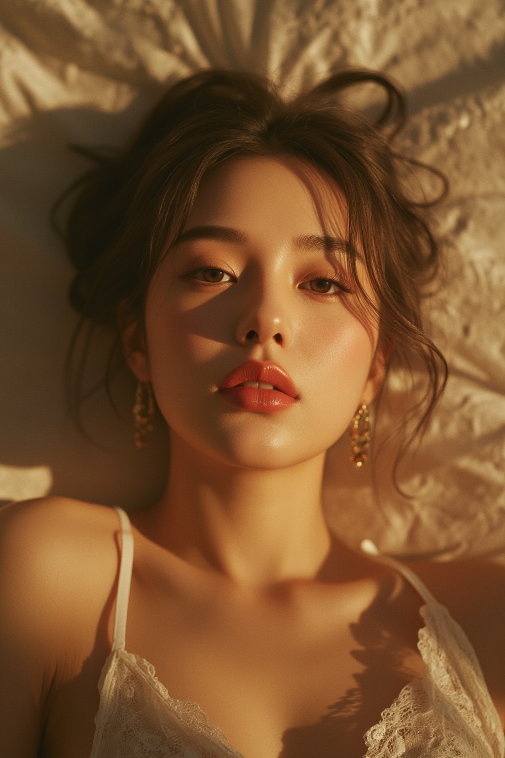 A sultry,  ultra-realistic portrait of a stunning 'hubg_beauty_girl' basks in the warm,  cinematic glow of mid-day sunligh...