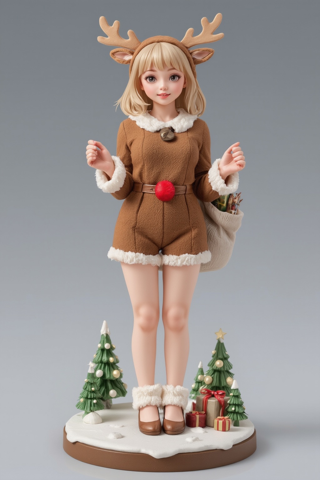 FuturEvoLabFigure,  A cute anime-style figure of a girl in a cozy reindeer costume,  complete with antlers and a red nose....