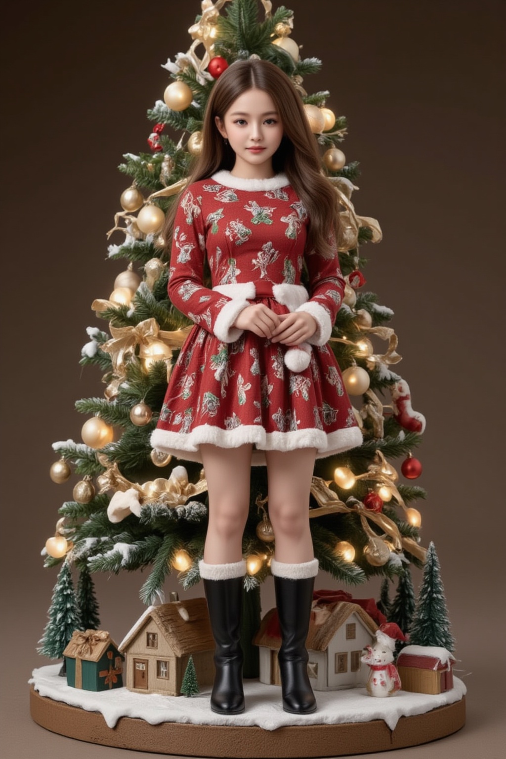 FuturEvoLabFigure,  A young girl in Christmas clothes,  Christmas tree on Tensor.Art