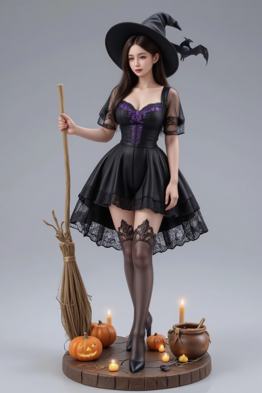 FuturEvoLabFigure,  A fun anime-style figure of a girl in a classic witch outfit,  perfect for a Halloween theme. She wear...