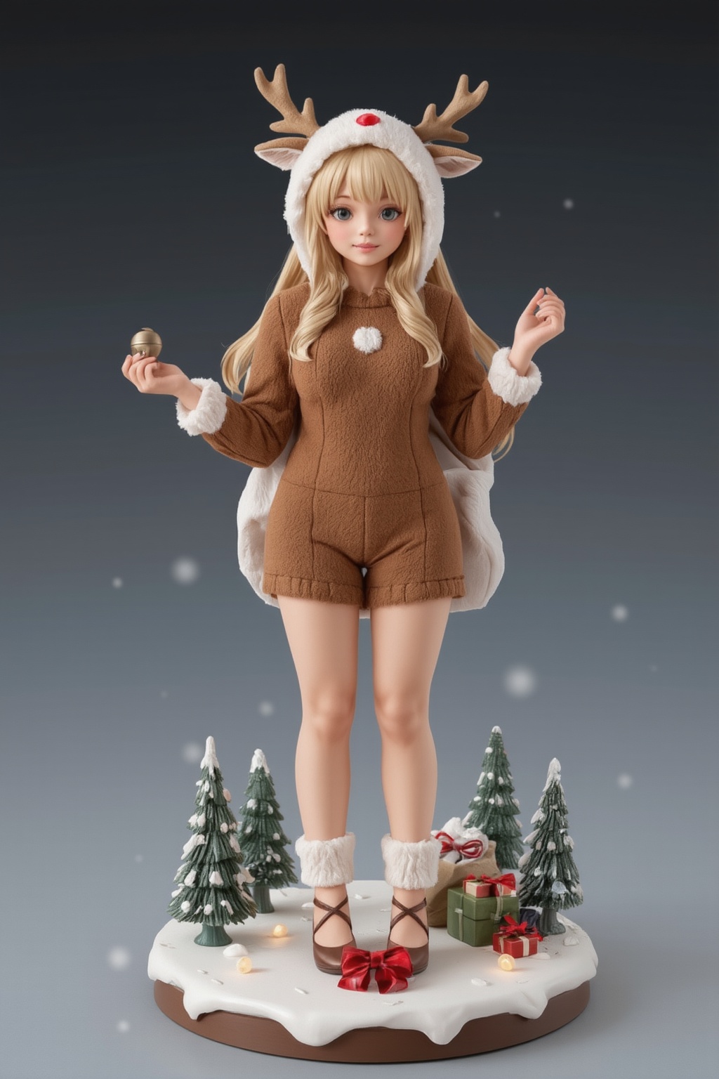 FuturEvoLabFigure,  A cute anime-style figure of a girl in a cozy reindeer costume,  complete with antlers and a red nose....