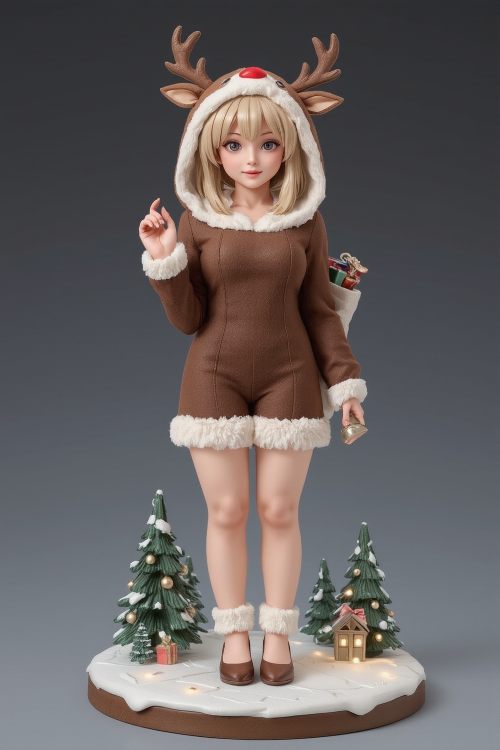 FuturEvoLabFigure,  A cute anime-style figure of a girl in a cozy reindeer costume,  complete with antlers and a red nose....