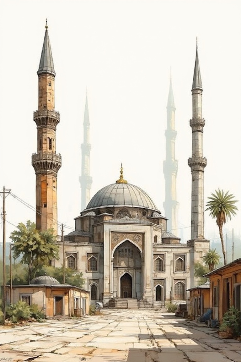 mosque,  Watercolor architecture by Rusdi on Tensor.Art
