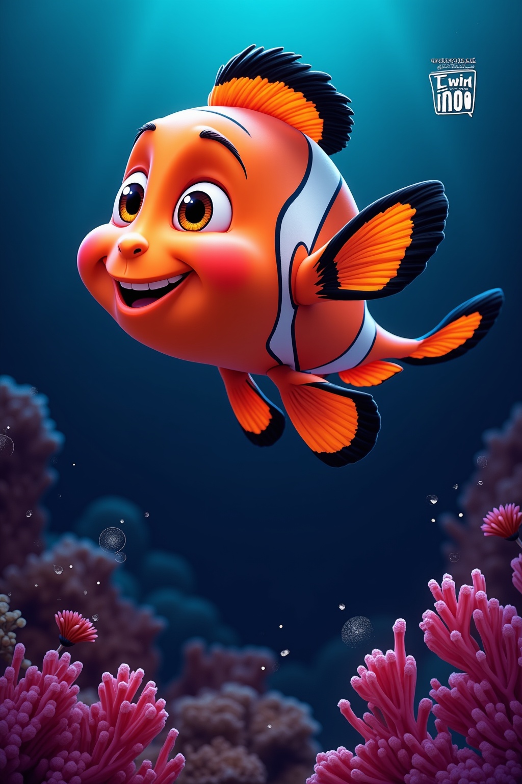 a digital illustration of the character Nemo from the movie Finding Nemo. Nemo is a clownfish with orange body and black f...