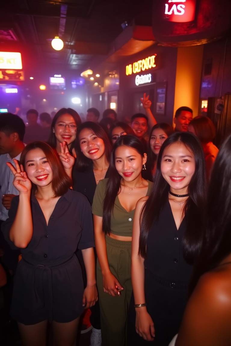 a group of Asian tenages having fun at the nightclub,  vibrance city,  NIGHTPORTRAIT on Tensor.Art