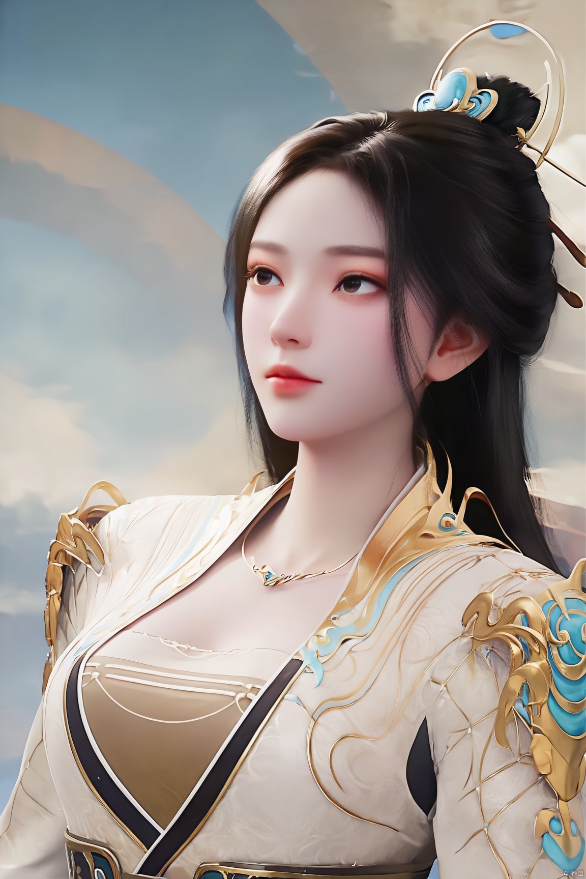 score_9, score_8_up, score_7_up,highly detailed digital, 
1girl, solo, long hair, black hair, hair ornament, long sleeves, dress, jewelry, upper body, necklace, white dress, looking to the side, chinese clothes, 
ultra detailed background,ultra detailed background,ultra realistic 8k cg, ,masterpiece,