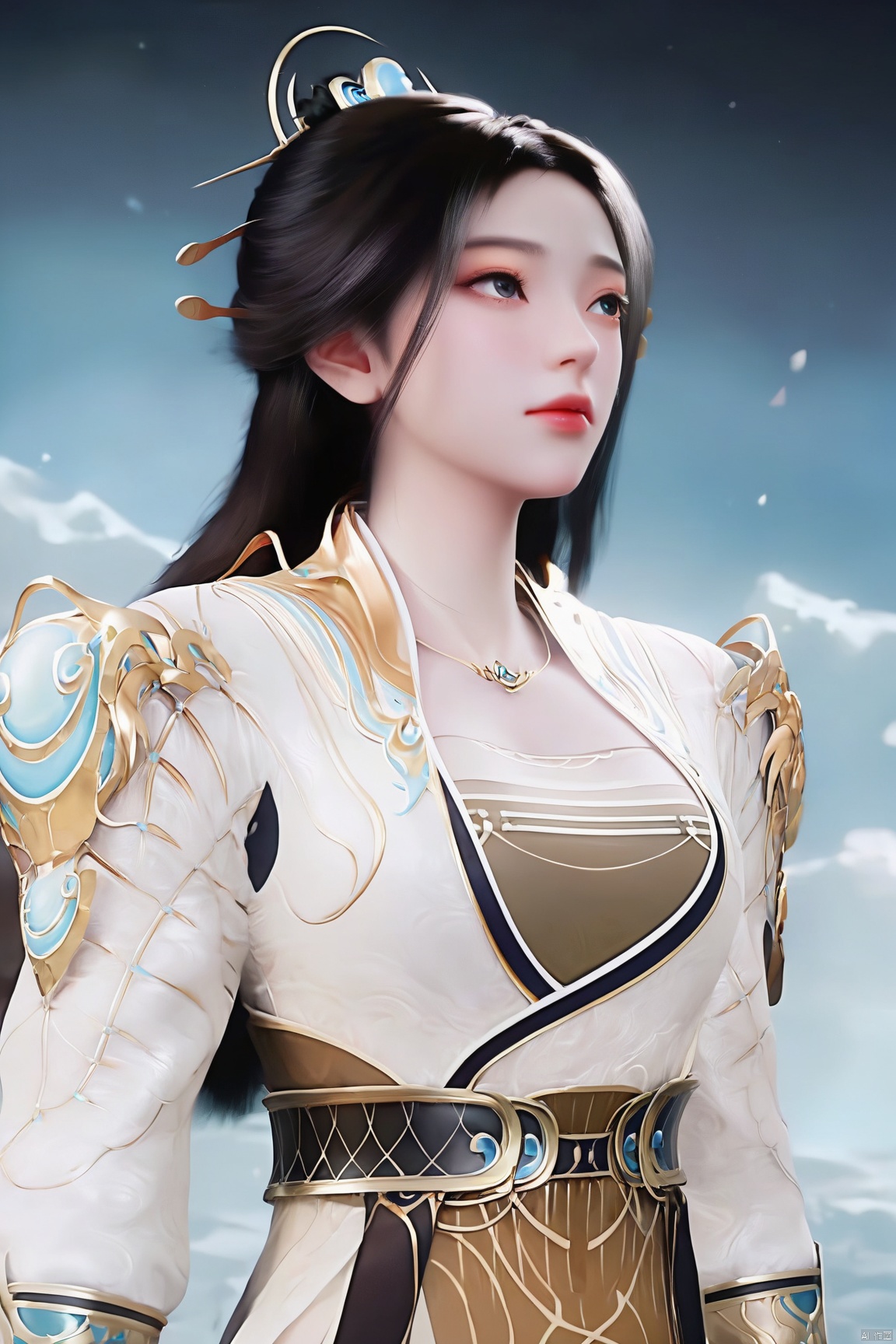 score_9, score_8_up, score_7_up,highly detailed digital, 
1girl, solo, long hair, black hair, hair ornament, long sleeves, dress, jewelry, upper body, necklace, white dress, looking to the side, chinese clothes, 
ultra detailed background,ultra detailed background,ultra realistic 8k cg, ,masterpiece,