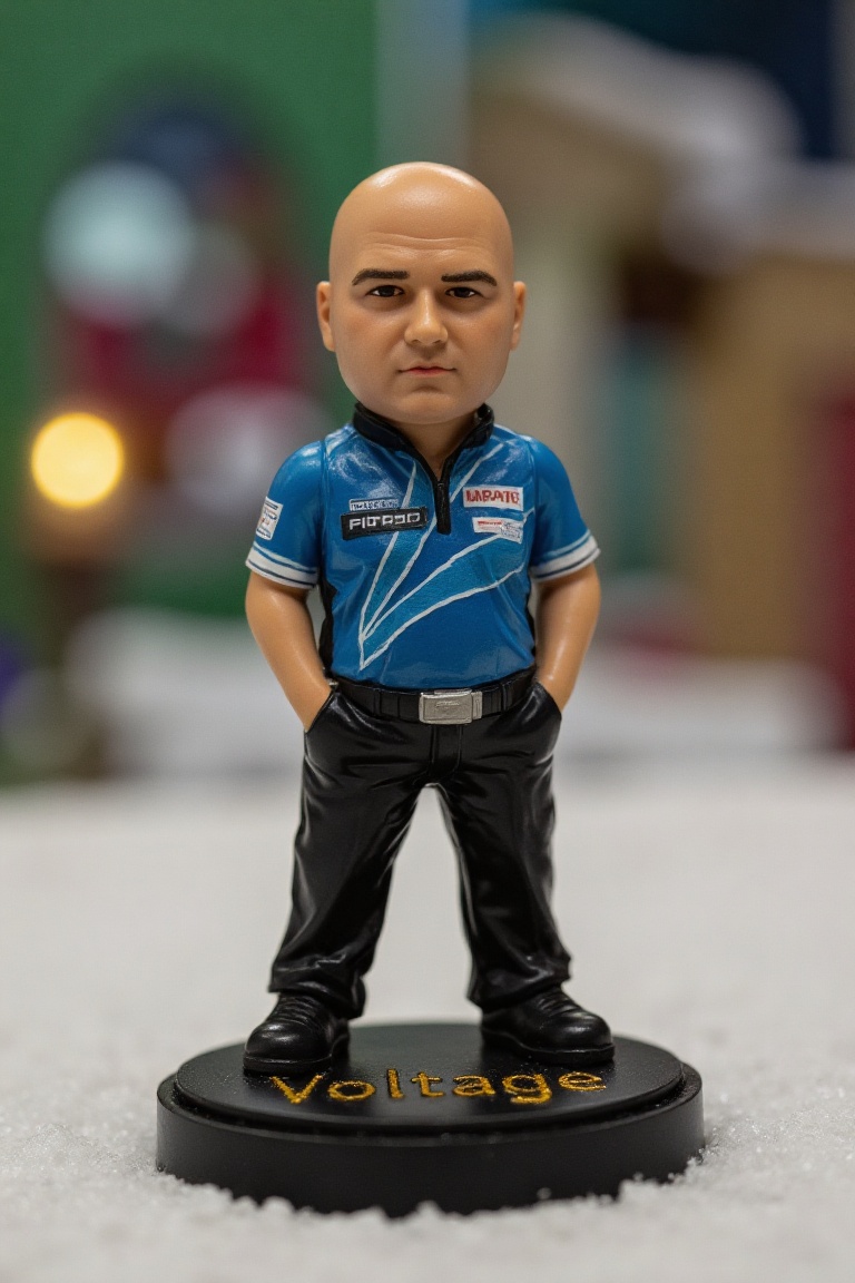 This is a high-resolution photograph of a detailed,  miniature action figure of Rob Cross,  standing on a round on Tensor.Art