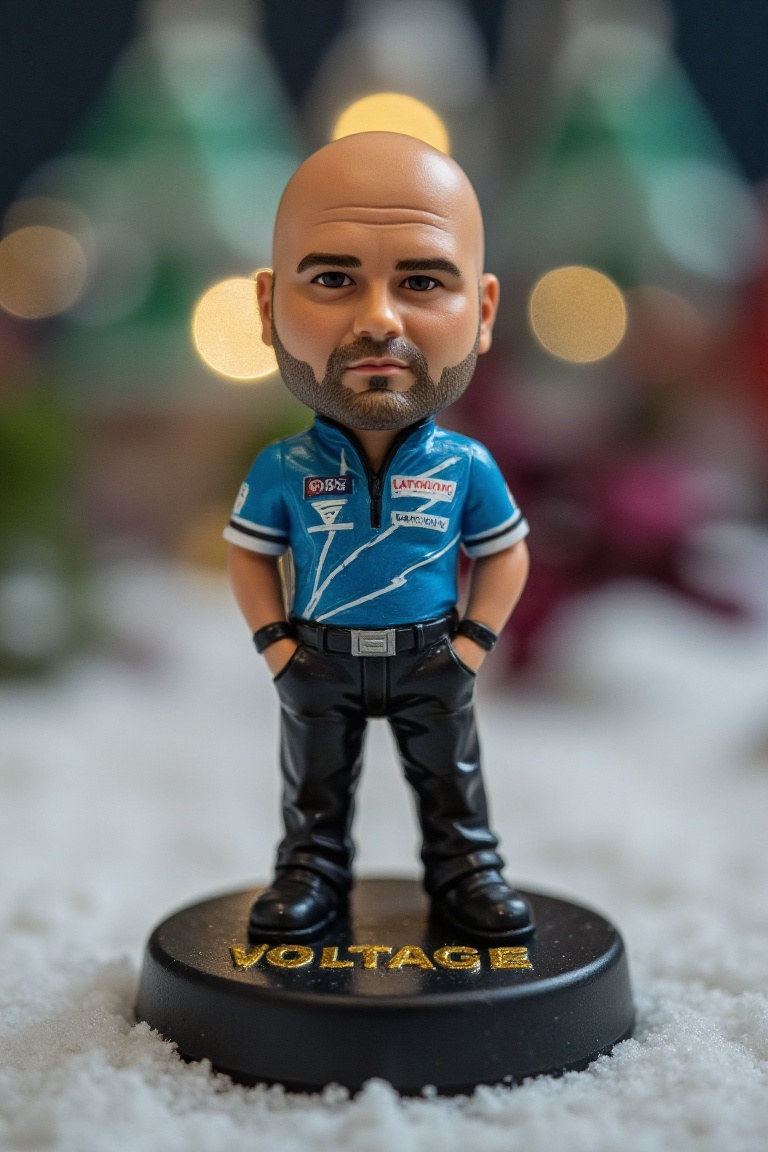 This is a high-resolution photograph of a detailed,  miniature action figure of Rob Cross,  standing on a round on Tensor.Art