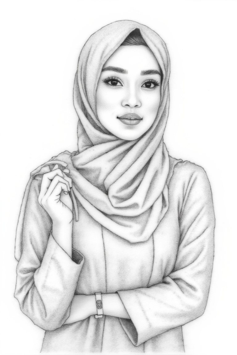Malay woman wear hijab,  linesketch on Tensor.Art