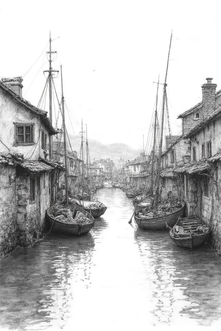 fisherman village,  linesketch on Tensor.Art