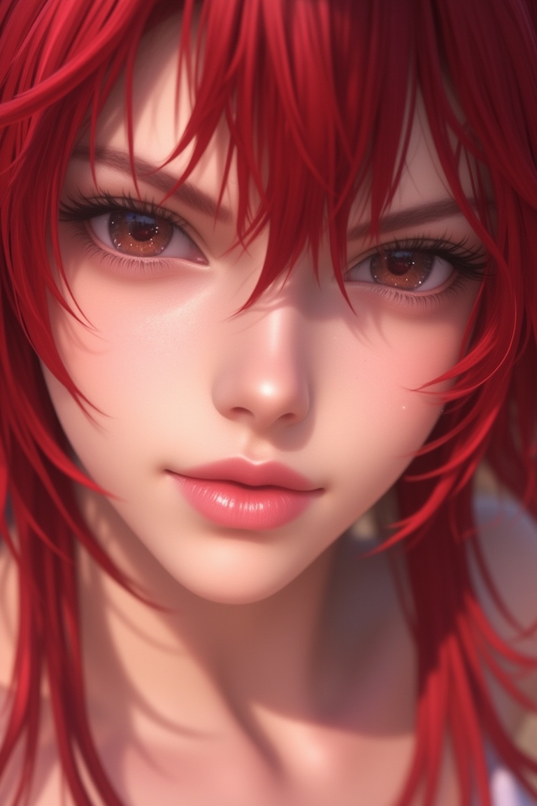 Close-up shot of Rias Gremory from High School DxD,  her face showing a cheeky,  mischievous expression on Tensor.Art