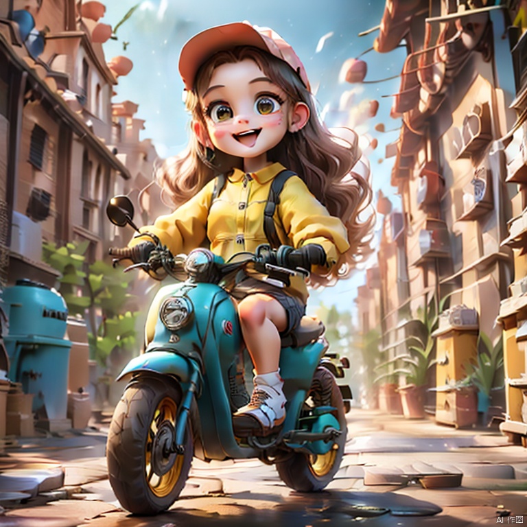 1 girl,playing on an electric bike, happy, high quality, super detailed, 8k
