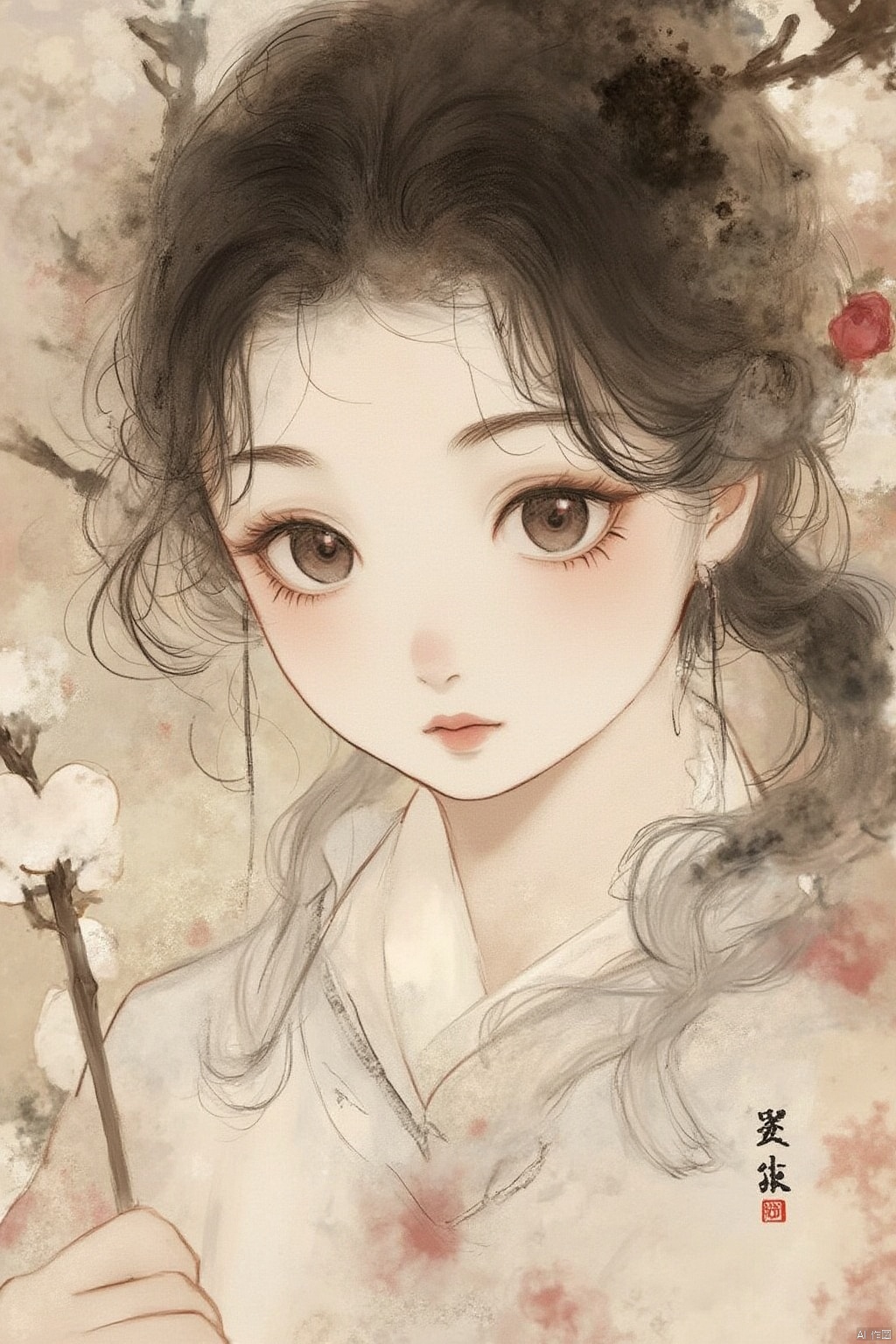  guofeng,illustration,1girl,((close up)),best quality,highly detailed,best quality,masterpiece,an extremely delicate and beautiful,extremely detailed,8k wallpaper,Amazing,finely detail,best quality,official art,extremely detailed CG unity 8k wallpaper,,minimalism, traditional chinese ink painting