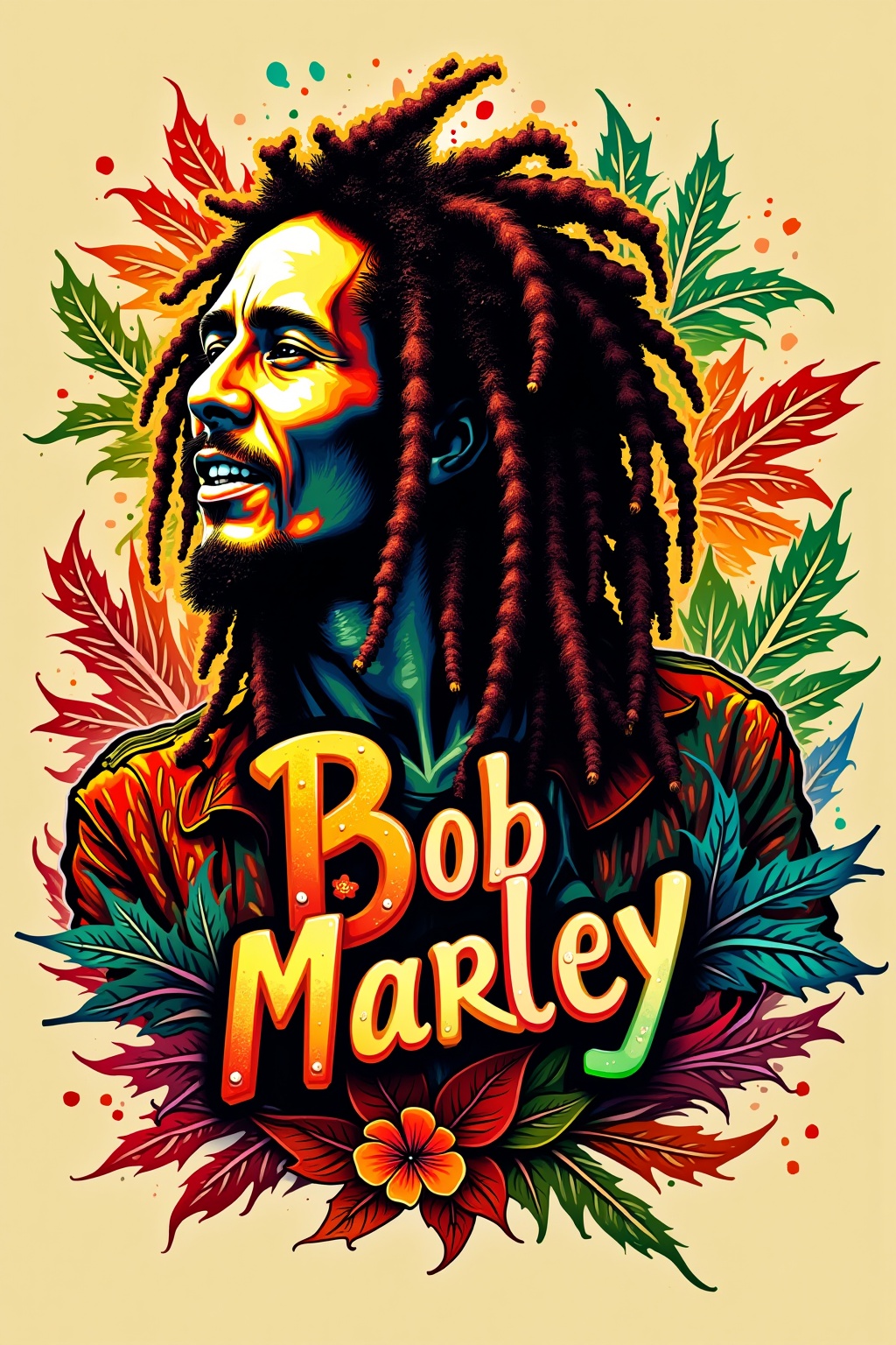 make me a bootleg tee design of bob marley