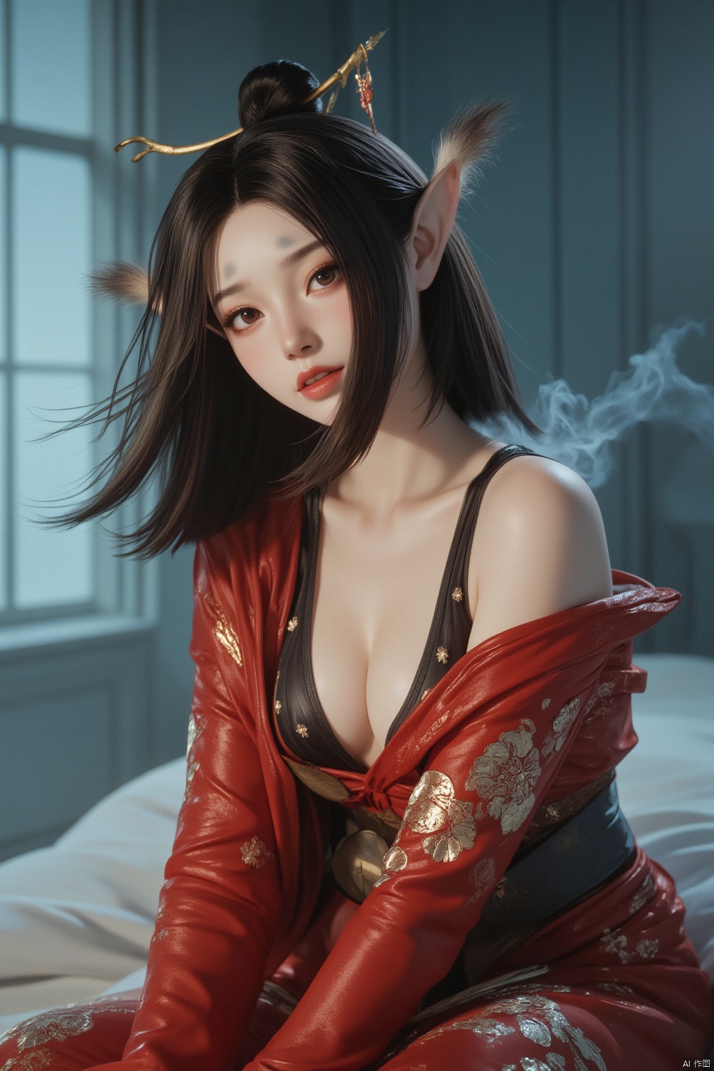 Pingping_hubggirl, A sultry hubggirl materializes from a dreamy mist, illuminated by the soft, warm tone of Kodak film. Cinematic lighting accentuates her porcelain complexion, casting dramatic shadows that highlight the contours of her face and mid-body pose. The surreal setting, replete with intricate details, draws the viewer's gaze to her piercing stare, evoking a photorealistic reminiscent of a sultry sexy girl.