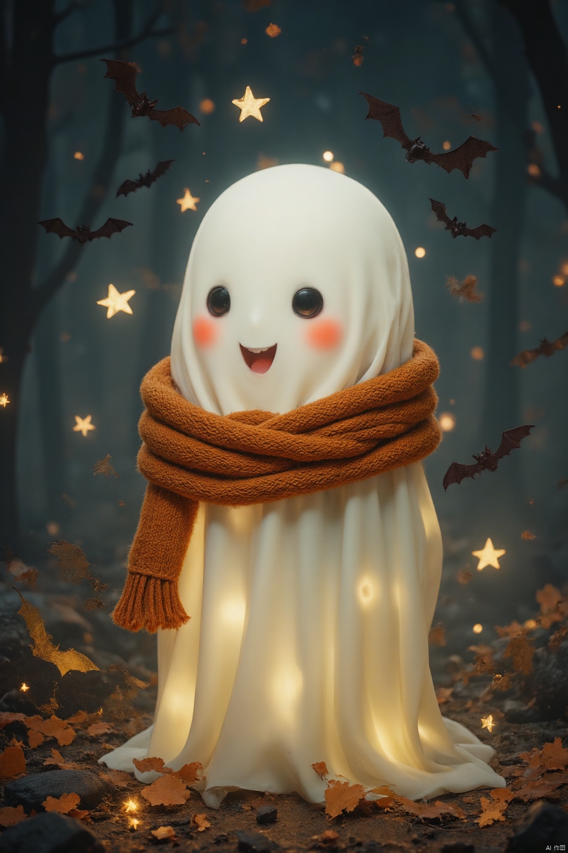 a cut ghost,halloween,WSJFLUX,scarf,pumpkin,bats